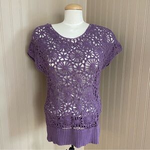 Maurice’s Cotton Purple Delicate Crochet Floral Open Weave Top Women’s Size L